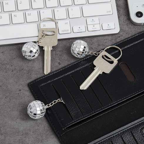 Henoyso 48 Pcs Mini Mirror Disco Ball Keychain, Small Silver Decoration for 1970s Party Favors and Birthday Accessories