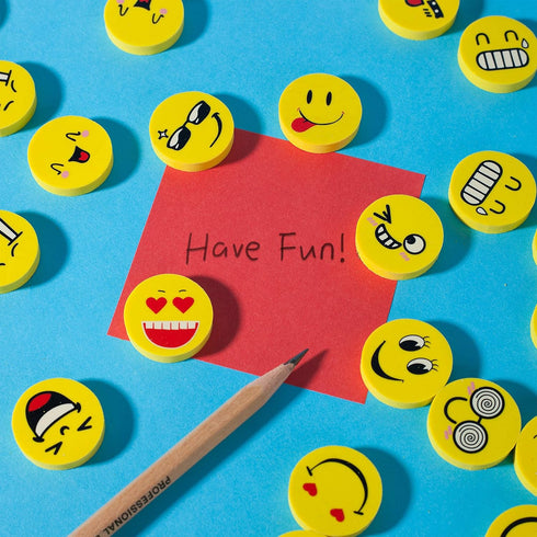 Mr. Pen Erasers, Pack of 64, Smiley Pencil Erasers for Kids, Fun School Supplies, Mini Erasers for Students