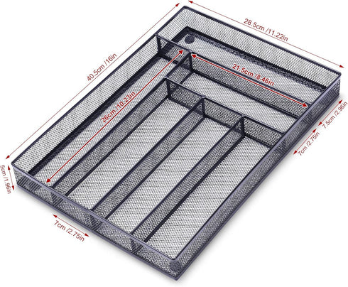 WuGeShop Desk Drawer Organizer | 6 Compartments Mesh Tray for Stationery & Office Supplies, Black
