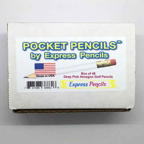 Express Pencils Deep Pink Half Pencils with Eraser - Golf, Classroom, Mini, Hexagon, Non Toxic, #2 Pencil (Box of 48)
