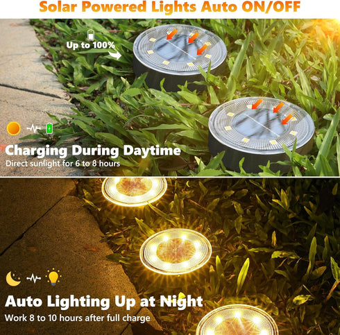 4 Pack 8 IP68 Joomer Solar Ground Lights, LED Solar Lights Outdoor Waterproof Disc Light Landscape Lighting Garden