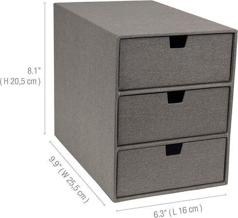 Bigso Box of Sweden Ingrid 3-Drawer Desk Organizer, Durable Stackable Fiberboard Drawers for Office Supplies, 6.3" x