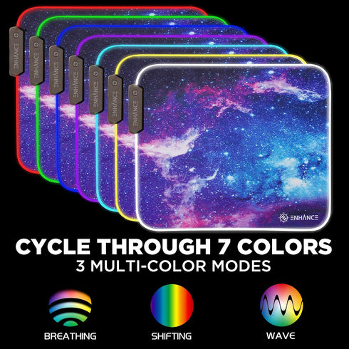 ENHANCE Small Mouse Pad with LED Lighting (13.3 X 10.8 inches) - Gaming Mouse Pad Desk Mat with 7 Color Options, 3