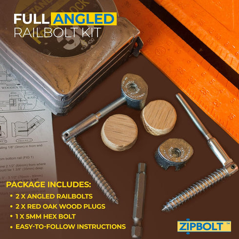 Zipbolt 11.560 Angled Railbolt - Angled Staircase Handrail to Newel Post Connector for Residential and Commercial