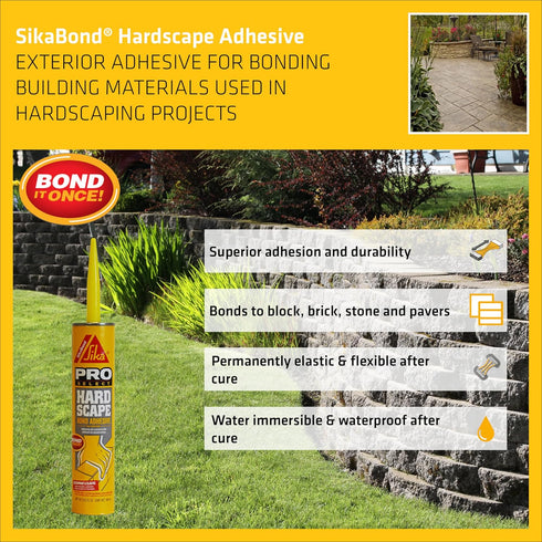 Sika Sikabond Hardscape Adhesive, Gray Durable Outdoor Adhesive for Landscape Projects, 10.1 fl oz