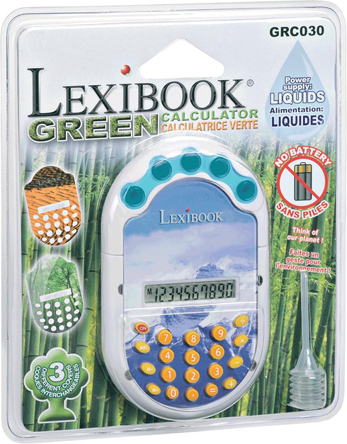Lexibook Green Calculator, Liquid Power Supply, Basic and Advanced Functions, GRC030