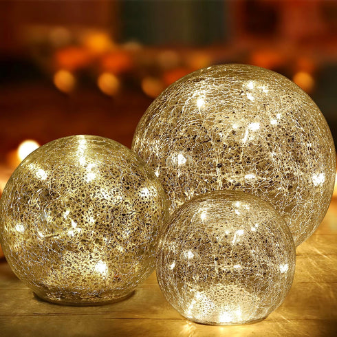 Mercury Crackle LED Glass Globe Ball Lamp, Battery Operated Night Light for