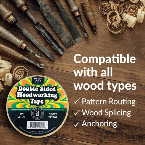 HIPPIE CRAFTER 3 Pk Double Stick Tape, 1" Wide Double Sided Woodworking Tape for CNC Machines, 60 Feet Each