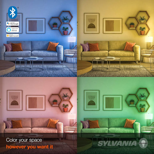A19 Bulb, Dimmable, 1 pack SYLVANIA SMART+ Bluetooth Full Color and Tunable White LED Fully Compatible with Alexa