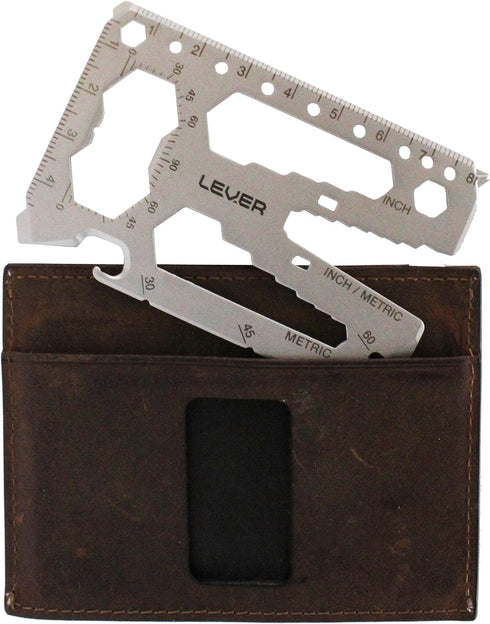 Lever Gear Toolcard Pro, 40 in 1 Credit Card Multitool, TSA Approved Slim Survival Card Wallet Tool (Silver)