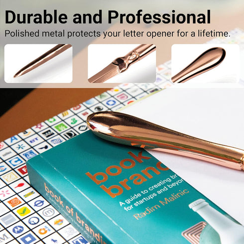 Uncommon Desks Rose Gold Letter Opener Knife - Smooth Metal Plated Envelope Opener - Ergonomic Rounded Handle for Comfort - Home and Office Mail Supplies - 2 Pack by Uncommon Desks