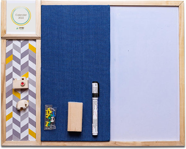 IVEI Combination Board - Pin and White Board Combo, Dry Erase and Bulletin Board, 15in X 19in, All Purpose (Blue)