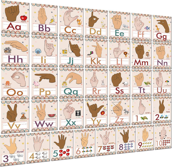 YIYDONG 36 Pieces ASL Alphabet Line Bulletin Board Set with ABC Number Sign Language Flash Cards for Classroom