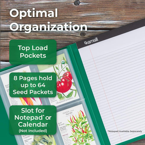 Samsill Seed Packet Organizer, 4 Pocket Reusable Garden Seed Storage with 32 Pockets, Green