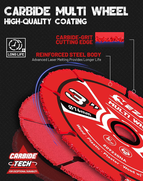 EZARC 3 Inch Cut Off Wheels, Carbide Cutting Disc for Angle Grinder, 2 Pack for Wood, Laminate, Plastic, Plaster