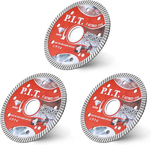 P.I.T. 4-1/2 Turbo Diamond Saw Blade for Dry/Wet Cutting - 7/8 Inch Arbor Angle Grinder Cut Off Wheel, 3 Piece