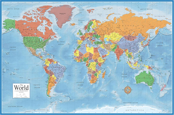 World Premier Wall Map Poster Mural by Swiftmaps, 24h x 36w
