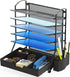 Simple Houseware 6 Tier Desk Document File Tray Organizer with Supplies Sliding Drawer, Black