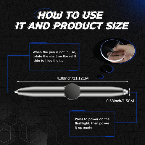 Chinco 2 Pieces Fidget Pen Spinning Pen with LED Light Multi Functional Help Stress Reducer Help Thinking Ballpoint Pen Anti Stress Anxiety Gift Pen for Adults Students Teenage(Gray)
