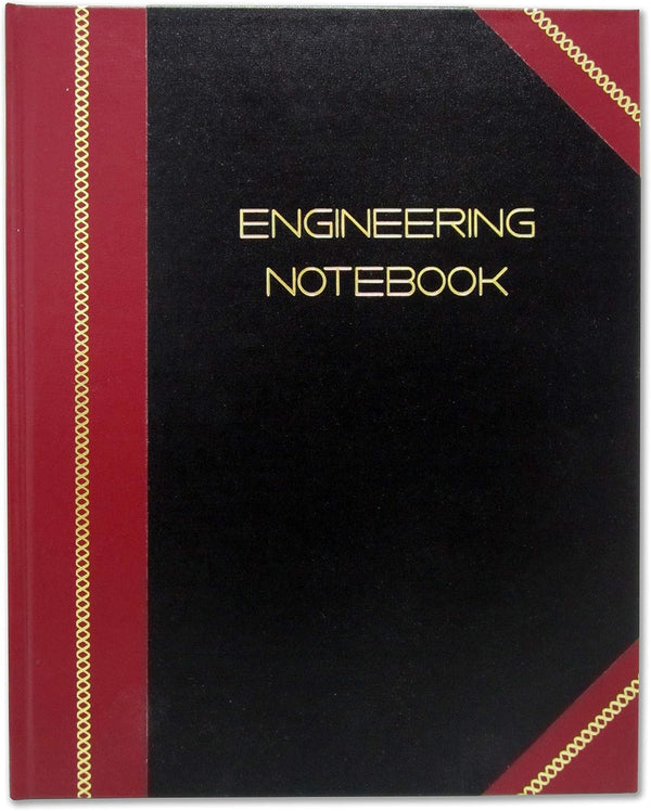 BookFactory Professional Engineering Notebook, 168 Pages, 8" x 10", Black and Burgundy Cover, Section Sewn Hardbound