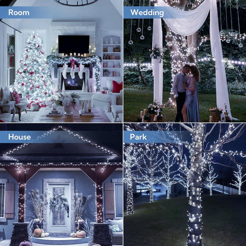 2 Pack 144ft 400 8 woohaha Solar String Lights,Total LED Solar White Christmas Lights Outdoor with Remote and Timer