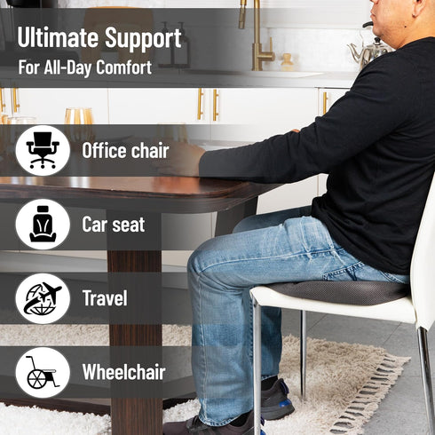 Mind Reader Memory Foam Seat Cushion with Air-Cloud Technology, Sciatica, Coccyx & Hip Pain Relief, Office, Memory