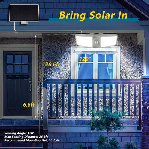 6500K 180 IP65 2-PCS Solar Motion Sensor Outdoor Floodlights with Remote Control, LED Waterproof,Solar Security Outdoor