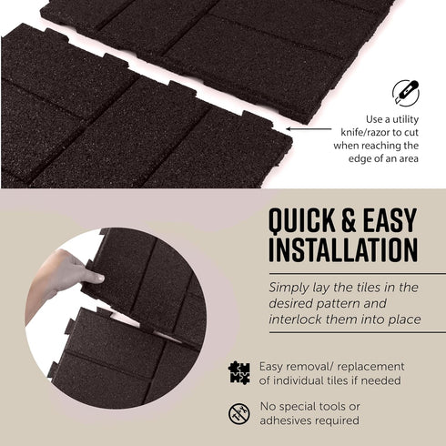 16 16 1 Playsafer Brick Rubber Interlocking Tiles | X | Easy Install for Indoor and Outdoor Use (Brown, Tile)