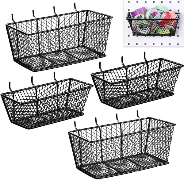 Sieral 4 Pcs Metal Wire Shelf Baskets, Black Pegboard Organizer Attachments for Garage Workbench, 2 Sizes