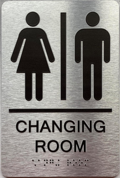 BUILDINGSIGNS.COM 2 (6" 9" CHANGING ROOM sign / Unisex changing room sign with Raised letters/Image & Grade Braille