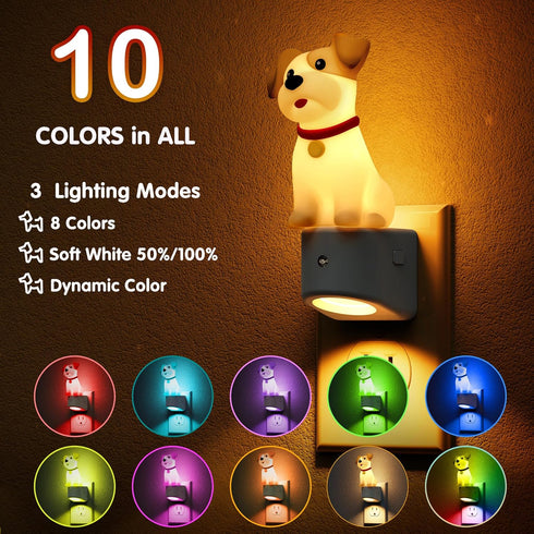 Kids,3D 3000K,Dog L LOHAS LED Night Light for Cute Puppy Night Lights,Schnauzer with Dusk to Dawn Sensor, RGB+Soft