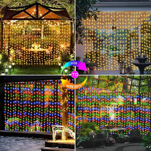 600 20Ftx10Ft, ZAIYW Curtain Lights LED Dual Color Changing Curtain Fairy Light Connectable with Timer Remote
