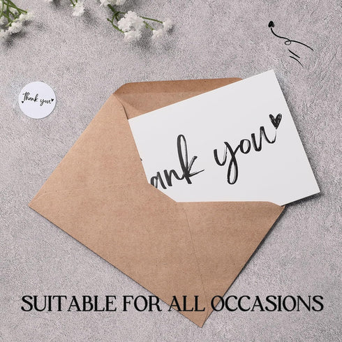 Wyltora 100 4x6 Inch, 100 120 Thank You Cards with Kraft Envelopes and Stickers, Minimalistic and Professional Looking