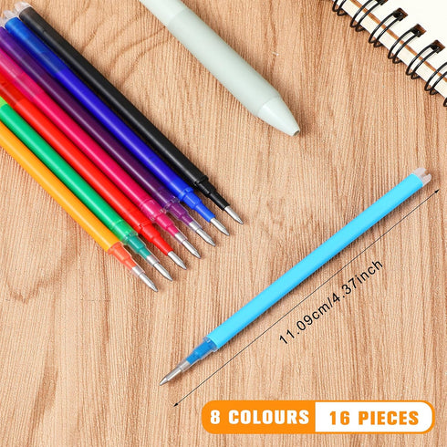 Erasable Pen Refills 0.7 Mm, 8 Assorted Colors Gel Ink Refills, Medium Fine Point Compatible with Retractable Click Pens