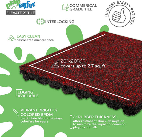 2" 20" 20" 2" (1 2.7 Playsafer Elevate Rubber Tiles - Thick High Density Interlocking Shock Absorbent Safety Tiles