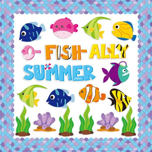 CY2SIDE 89PCS O-Fish-Ally Summer Cut-Outs Decor for Classroom Bulletin Board, Tropical Fish Trim Borders
