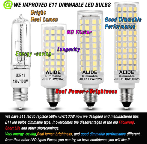 E11 LED Bulbs 120V 100W Halogen Candelabra, Dimmable T3 T4 Mini Base JDE11 Bulb, 6000K Daylight - 5 Pack