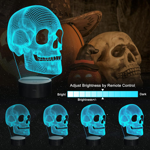 Ammonite 3D 16 Skull Night Light for Kids, Illusion Lamp LED Desk Table Lamp Colors Change with Remote Control