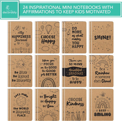 Decorably 24 Mini Notebooks for Kids, 3.5x5in Party Favor Notebooks, 12 Designs for Kids Party Favors