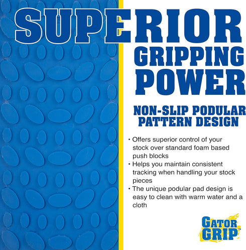 Gator Grip Safety Push Block 2 Pack, Blue Rubber Pattern for Superior Gripping Power on Router Tables