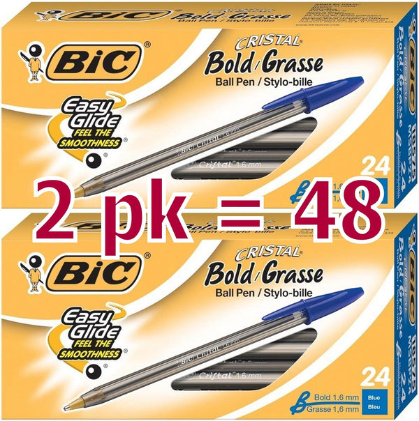 Bic Cristal Bold 1.6 mm Ball Pen, Blue - Pack of 48