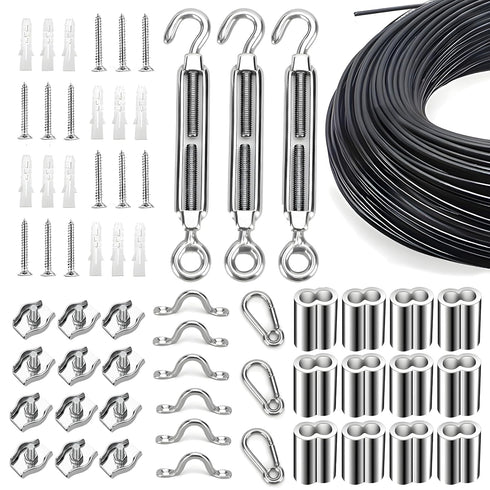 Globe String Light Suspension Kit, Outdoor Light Guide Wire, Vinyl Coated Stainless