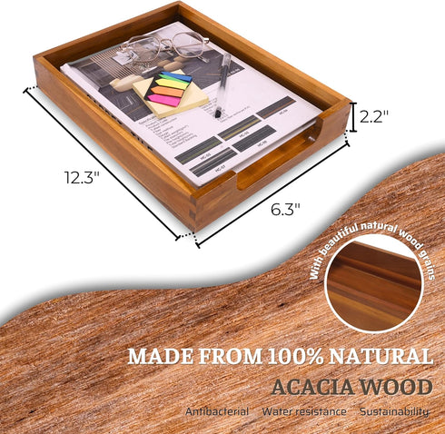 KOLWOVEN Wood Letter Tray, Dark Brown Load Documents Tray for Office Desktop Organizer, File & Paper Holder