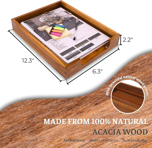 KOLWOVEN Wood Letter Tray, Dark Brown Load Documents Tray for Office Desktop Organizer, File & Paper Holder