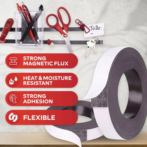 XFasten 1/2-Inch X 10-Foot Magnetic Tape Roll - Pack of 3 Strong Sticky Magnetic Strips for Crafts