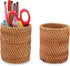 Okllen 2 Pack Handmade Rattan Pencil Holder - Woven Vine Desk Organizer for Makeup Brushes, Office & Home Desktop,