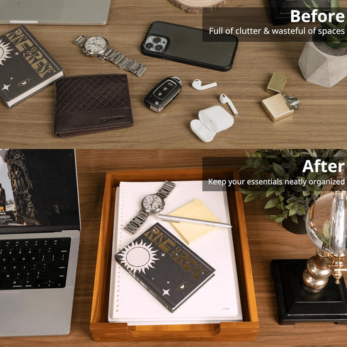KOLWOVEN Wood Letter Tray, Dark Brown Load Documents Tray for Office Desktop Organizer, File & Paper Holder