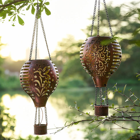 2 Pack Hummingbird Mom,18 Inch TERESA'S COLLECTIONS Flame and Hot Air Balloon Hanging Solar Lantern for Garden Decor
