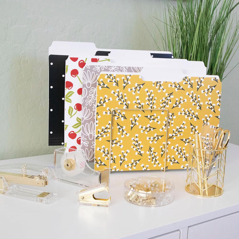 Decorative File Folders Set of 12, 3 Tab Cute Letter Size Folders, Boho Manila Home Office Supplies