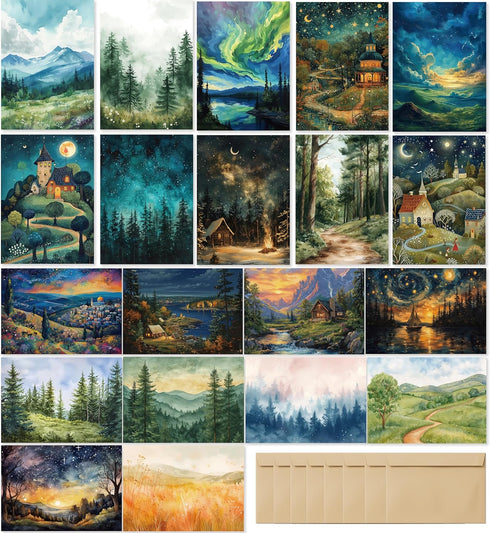 Blank Cards with Envelopes, Whimsical Watercolor Design Blank Greeting Cards 4x6, 40 Pack with Matching Rustic Envelopes